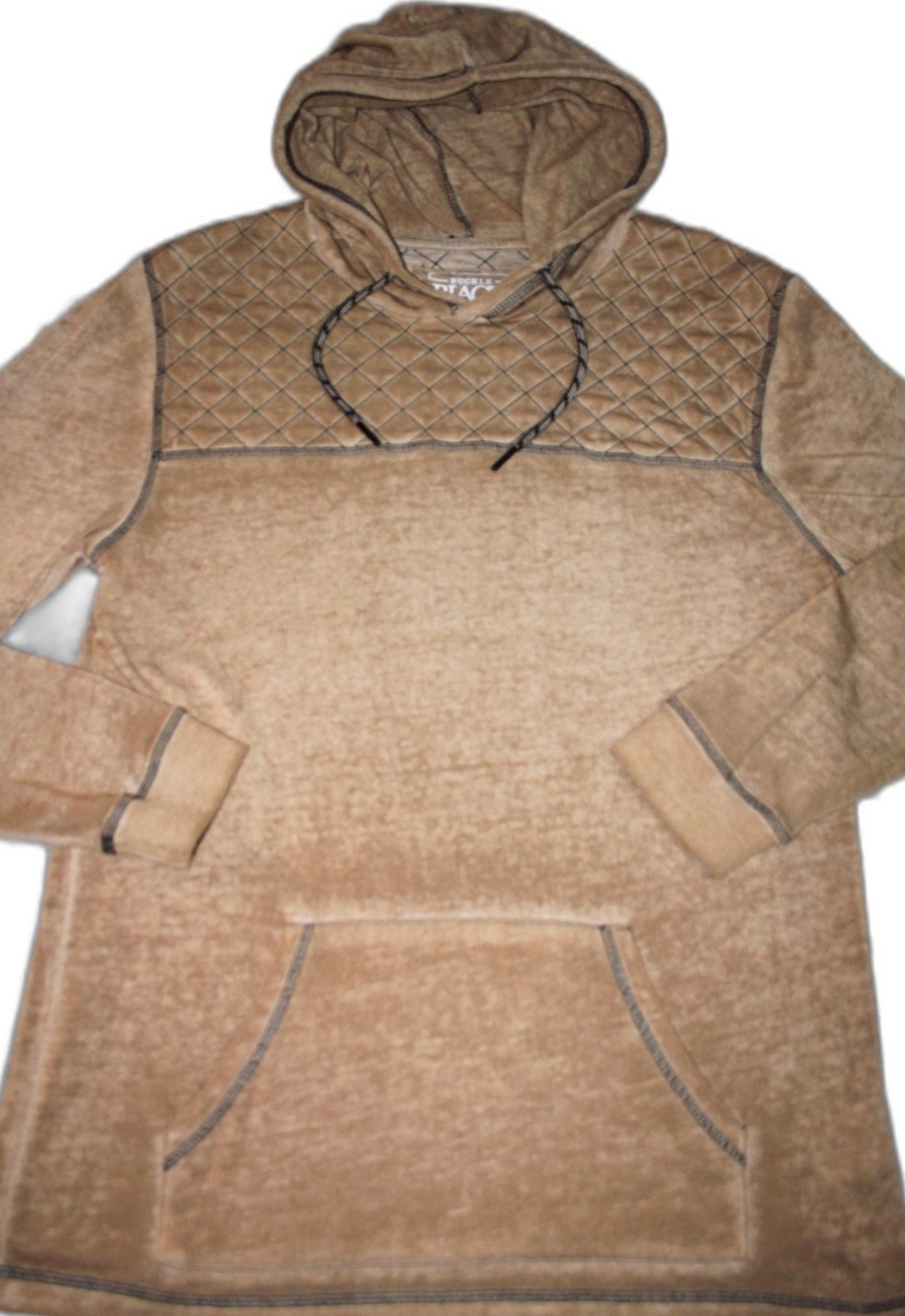Buckle Black Hoodie Mens L Brown Pullover Hooded Fleece Geometric Pockets
